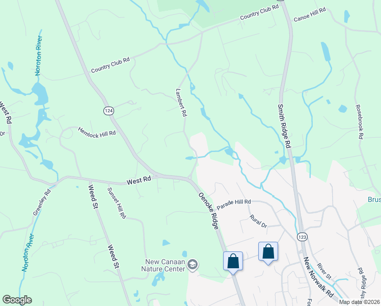 map of restaurants, bars, coffee shops, grocery stores, and more near 58 Lambert Road in New Canaan