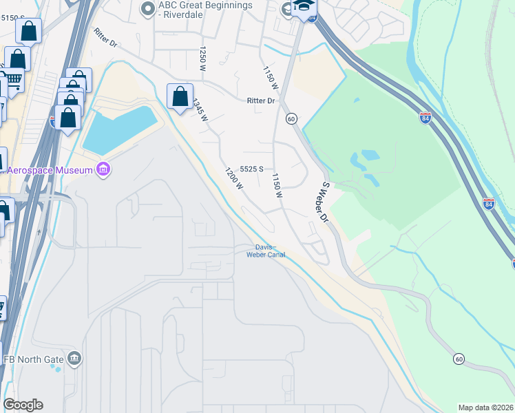 map of restaurants, bars, coffee shops, grocery stores, and more near 5586 1200 West in Ogden