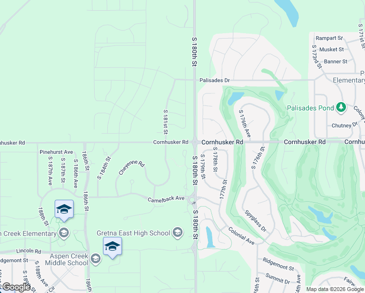 map of restaurants, bars, coffee shops, grocery stores, and more near 9906 South 180th Avenue Circle in Omaha