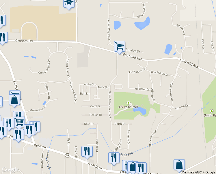 map of restaurants, bars, coffee shops, grocery stores, and more near 1220 Spruce Court in Kent