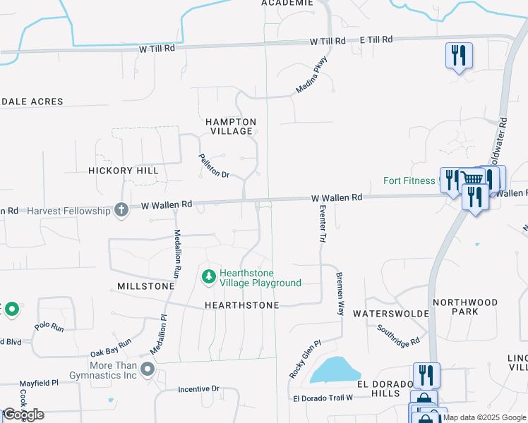 map of restaurants, bars, coffee shops, grocery stores, and more near 8834 Hunters Knoll Run in Fort Wayne