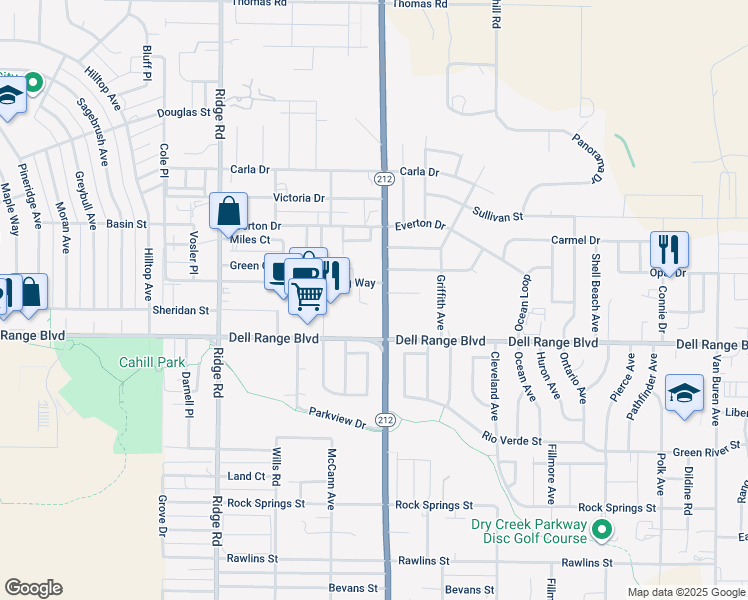 map of restaurants, bars, coffee shops, grocery stores, and more near 4606 North College Drive in Cheyenne