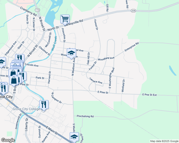 map of restaurants, bars, coffee shops, grocery stores, and more near 615 Lincoln Avenue in Grove City