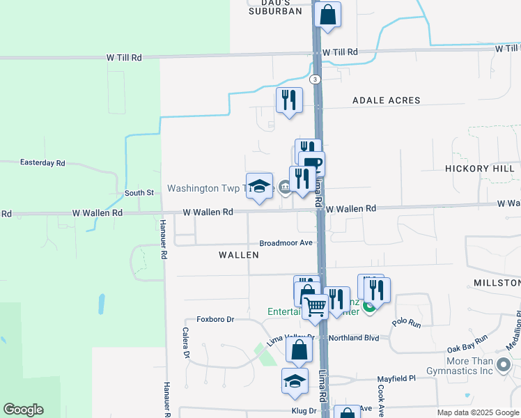 map of restaurants, bars, coffee shops, grocery stores, and more near 1936 West Wallen Road in Fort Wayne