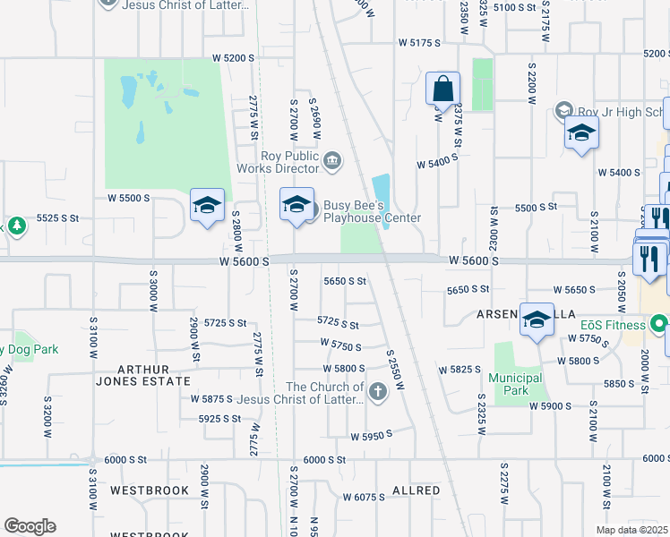 map of restaurants, bars, coffee shops, grocery stores, and more near 2611 West 5625 South in Roy