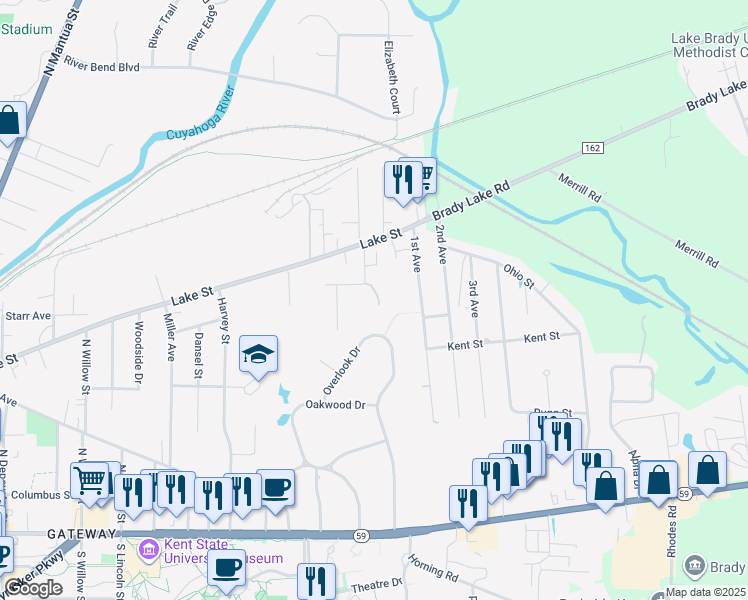 map of restaurants, bars, coffee shops, grocery stores, and more near 547 Walter Street in Kent