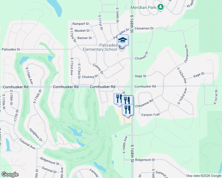 map of restaurants, bars, coffee shops, grocery stores, and more near 4 Cornhusker Road in Omaha