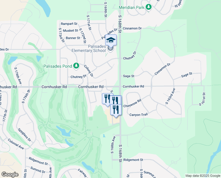 map of restaurants, bars, coffee shops, grocery stores, and more near 9921 South 168th Avenue in Omaha