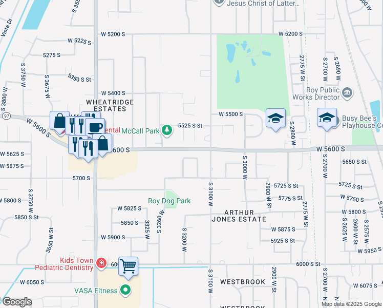 map of restaurants, bars, coffee shops, grocery stores, and more near 3176 West 5625 South in Roy