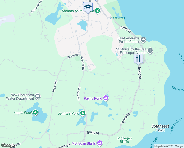map of restaurants, bars, coffee shops, grocery stores, and more near 1653 Pilot Hill Road in New Shoreham