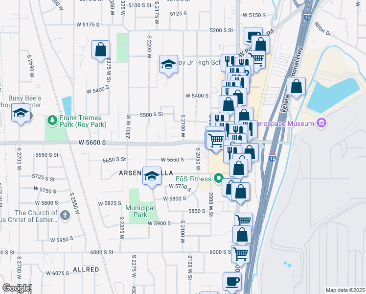map of restaurants, bars, coffee shops, grocery stores, and more near 2091 West 5600 South in Roy