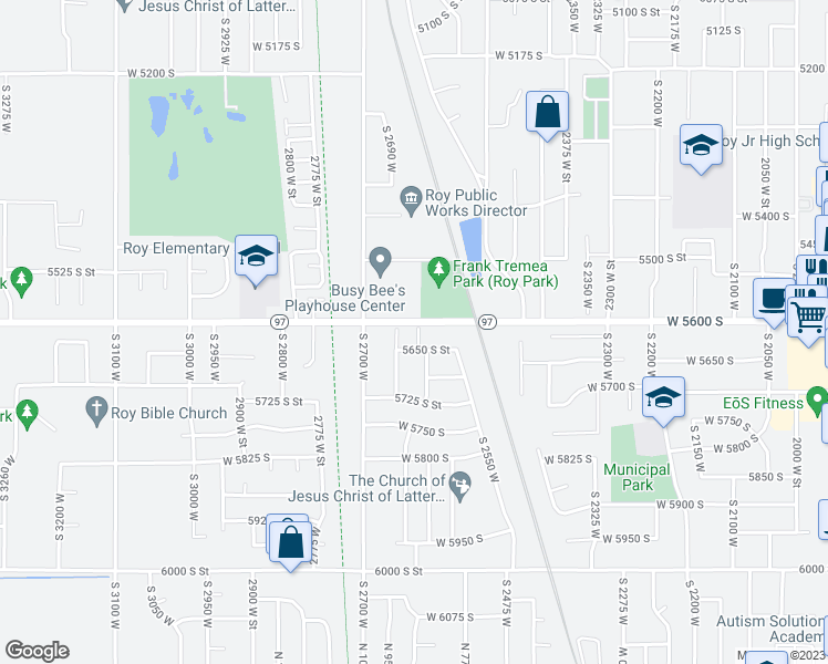 map of restaurants, bars, coffee shops, grocery stores, and more near 2627 West 5625 South in Roy