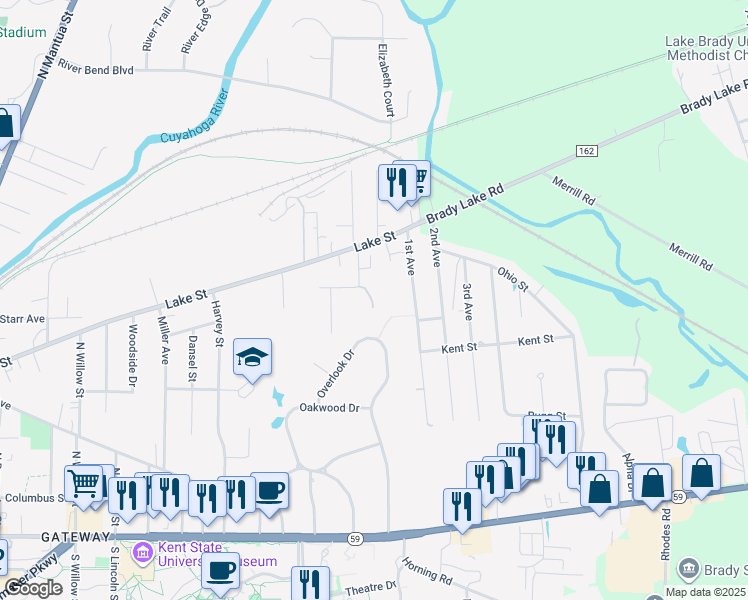map of restaurants, bars, coffee shops, grocery stores, and more near 547 Walters Street in Kent