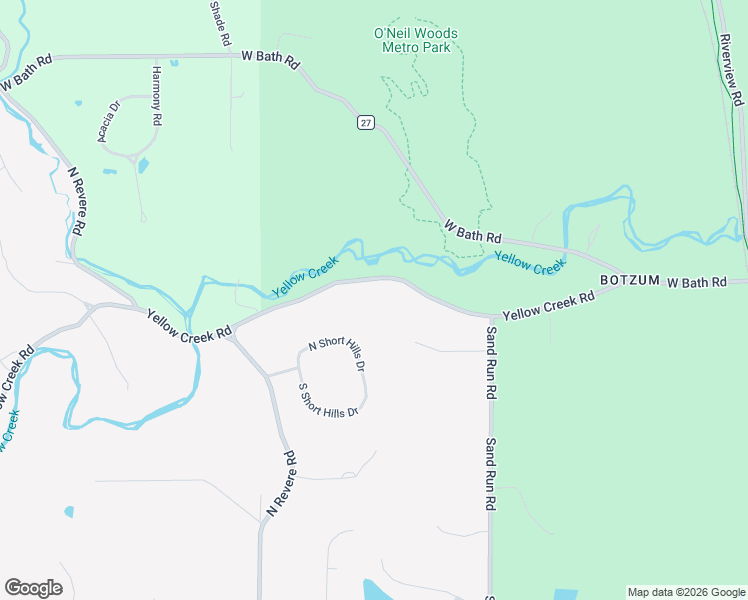 map of restaurants, bars, coffee shops, grocery stores, and more near 2330 Yellow Creek Road in Akron