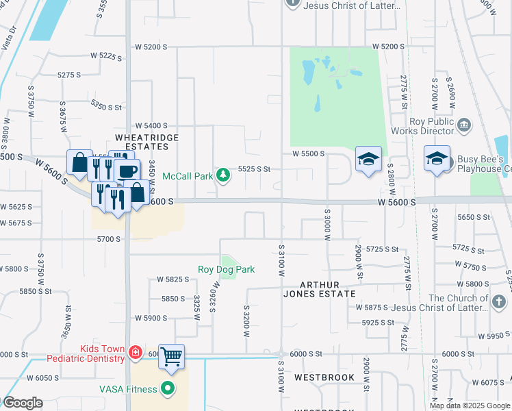 map of restaurants, bars, coffee shops, grocery stores, and more near 3176 West 5625 South in Roy