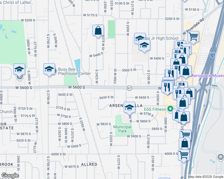 map of restaurants, bars, coffee shops, grocery stores, and more near 2324 Chateau Drive in Roy