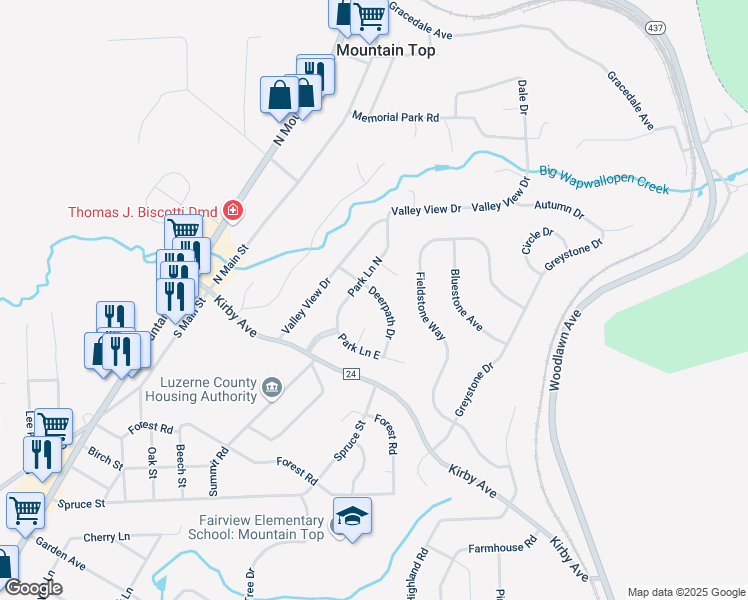 map of restaurants, bars, coffee shops, grocery stores, and more near 87 Deerpath Dr in Mountain Top