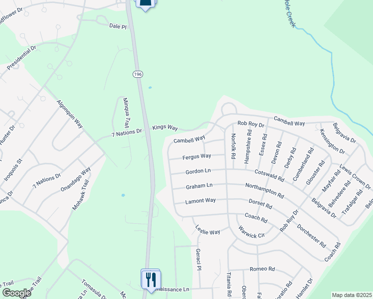 map of restaurants, bars, coffee shops, grocery stores, and more near 518 Campbell Way in Tobyhanna