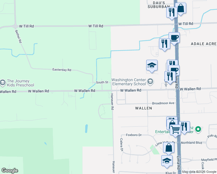 map of restaurants, bars, coffee shops, grocery stores, and more near 8915 Front Street in Fort Wayne