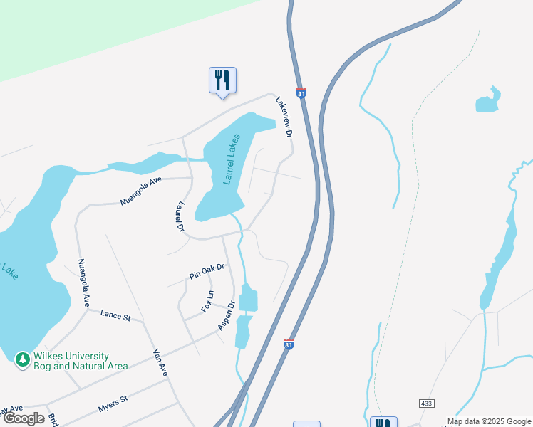map of restaurants, bars, coffee shops, grocery stores, and more near 75 Lakeview Drive in Mountain Top