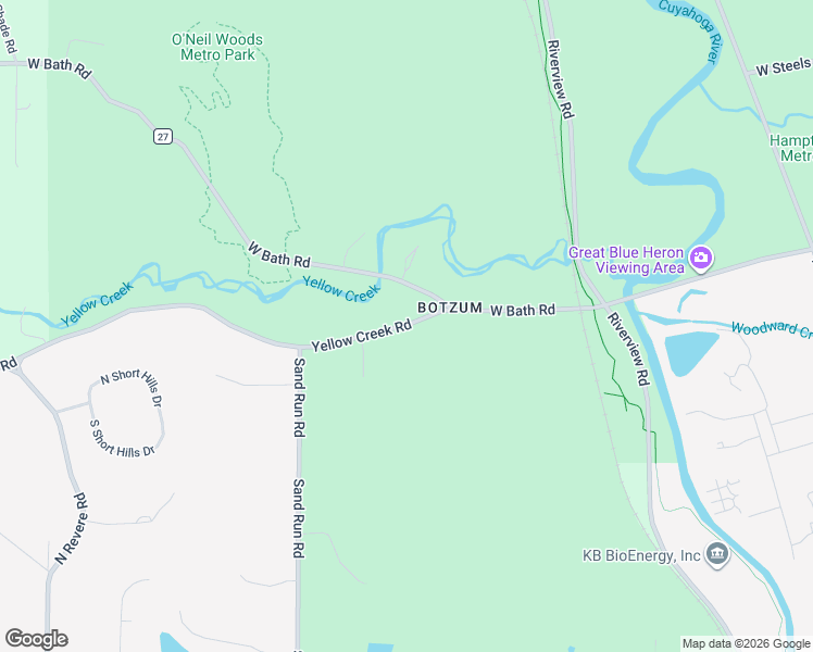 map of restaurants, bars, coffee shops, grocery stores, and more near 2125 Yellow Creek Road in Akron