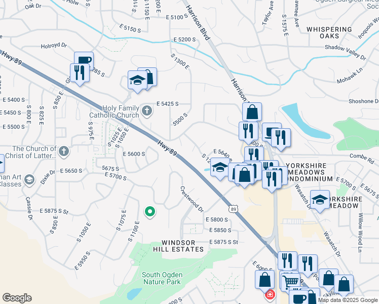 map of restaurants, bars, coffee shops, grocery stores, and more near 5619 Fox Chase Drive in Ogden