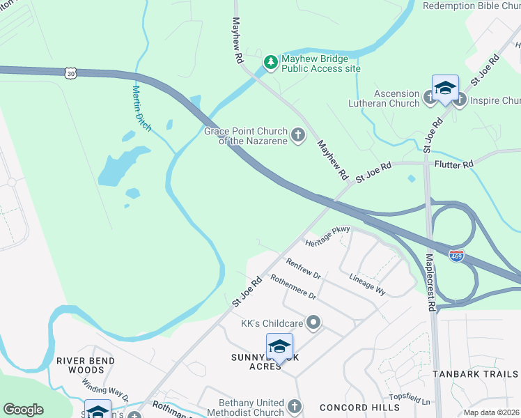 map of restaurants, bars, coffee shops, grocery stores, and more near 8113 Saint Joe Road in Fort Wayne