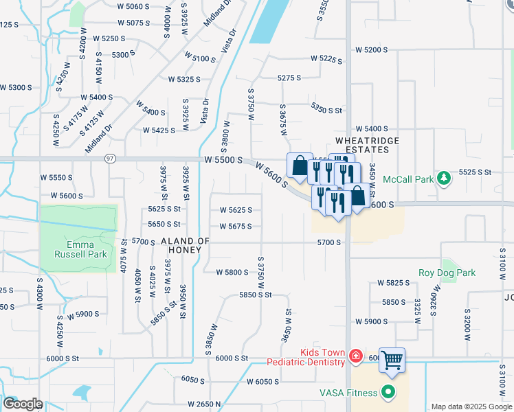 map of restaurants, bars, coffee shops, grocery stores, and more near 3756 West 5625 South in Roy