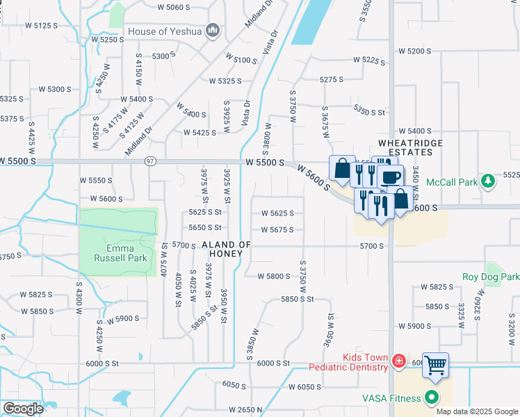 map of restaurants, bars, coffee shops, grocery stores, and more near 3832 West 5625 South in Roy
