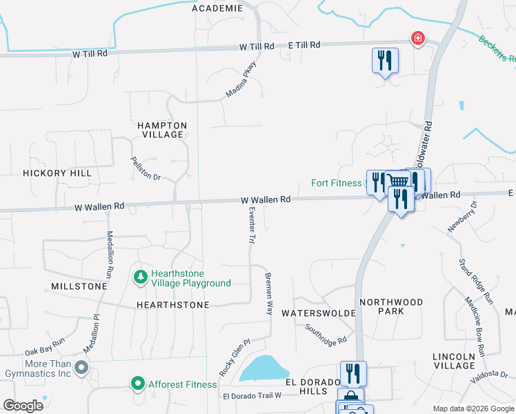 map of restaurants, bars, coffee shops, grocery stores, and more near 8832 Eventer Tr in Fort Wayne