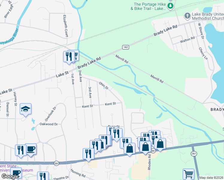 map of restaurants, bars, coffee shops, grocery stores, and more near 6300 Ohio Street in Kent