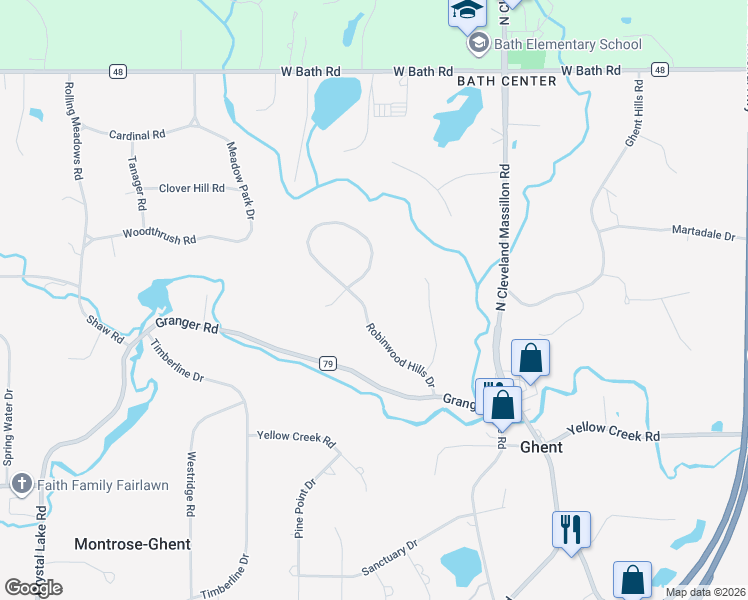 map of restaurants, bars, coffee shops, grocery stores, and more near 915 Robinwood Hills Drive in Akron