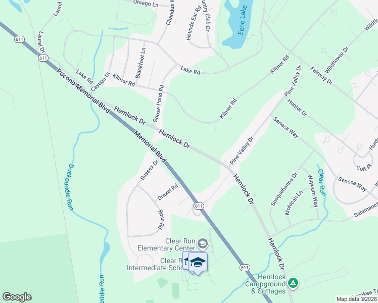map of restaurants, bars, coffee shops, grocery stores, and more near 394 Hemlock Drive in Tobyhanna