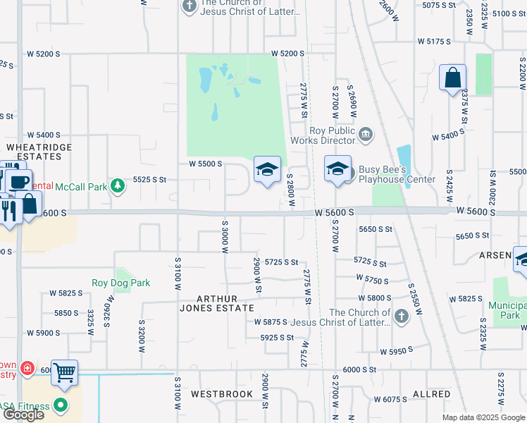 map of restaurants, bars, coffee shops, grocery stores, and more near 2888 West 5600 South in Roy