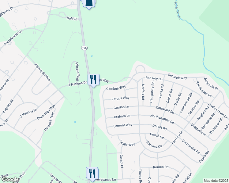 map of restaurants, bars, coffee shops, grocery stores, and more near 518 Campbell Way in Tobyhanna