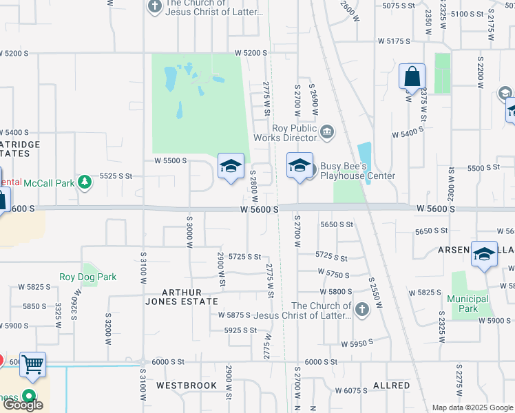 map of restaurants, bars, coffee shops, grocery stores, and more near 2775 West 5600 South in Roy