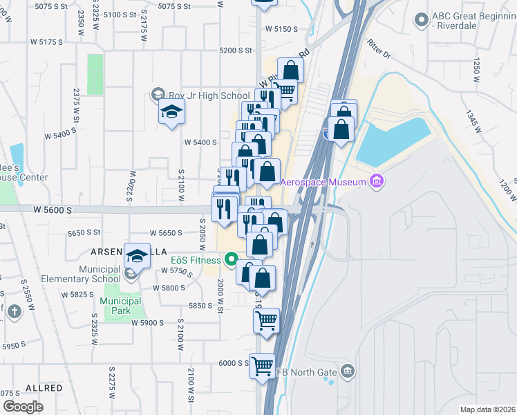 map of restaurants, bars, coffee shops, grocery stores, and more near 4342 West 5430 South in Hooper