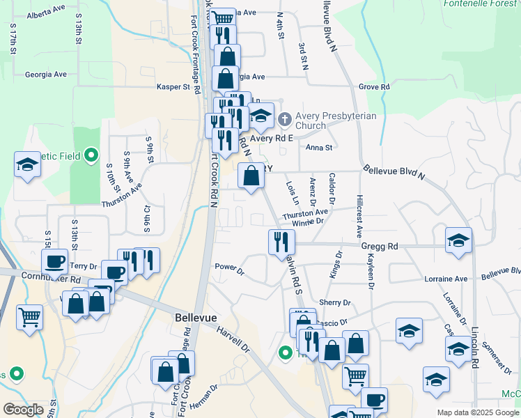 map of restaurants, bars, coffee shops, grocery stores, and more near 202 Galvin Road North in Bellevue