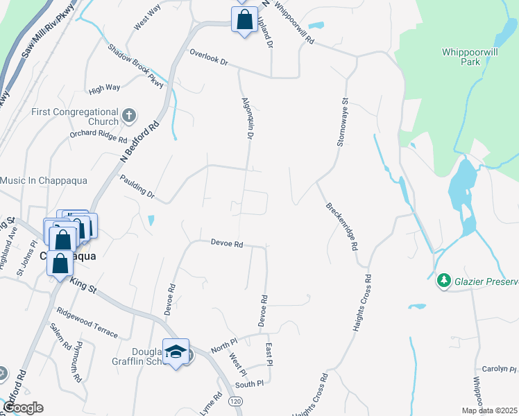 map of restaurants, bars, coffee shops, grocery stores, and more near 30 Seneca Drive in Chappaqua