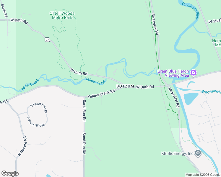 map of restaurants, bars, coffee shops, grocery stores, and more near 2125 Yellow Creek Road in Akron