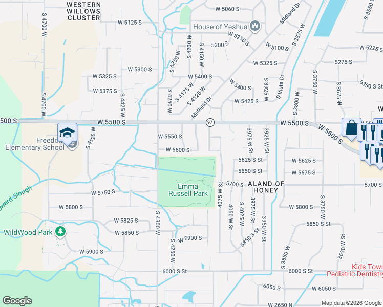 map of restaurants, bars, coffee shops, grocery stores, and more near 4227 West 5600 South in Roy
