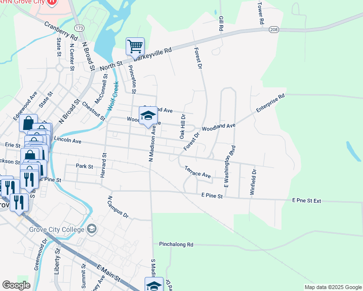 map of restaurants, bars, coffee shops, grocery stores, and more near 615 Lincoln Avenue in Grove City