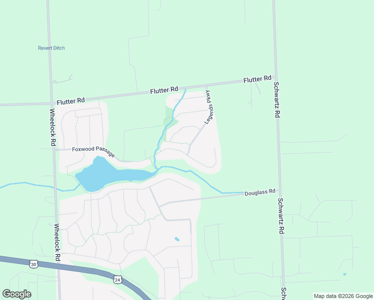 map of restaurants, bars, coffee shops, grocery stores, and more near Foxwood Passage in Fort Wayne