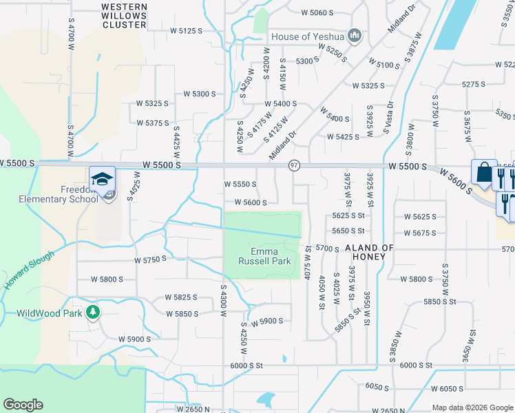 map of restaurants, bars, coffee shops, grocery stores, and more near 4227 West 5600 South in Roy