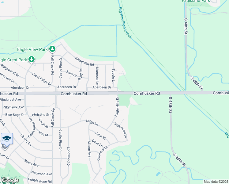 map of restaurants, bars, coffee shops, grocery stores, and more near 5300 Cornhusker Road in Papillion
