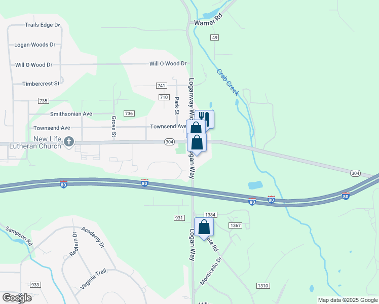 map of restaurants, bars, coffee shops, grocery stores, and more near 4440 Loganway Avenue in Youngstown