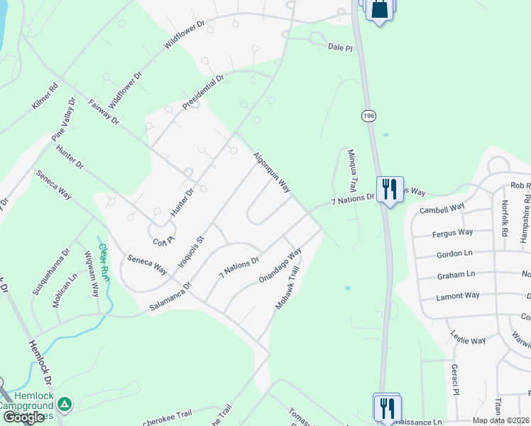 map of restaurants, bars, coffee shops, grocery stores, and more near 212 Seminole Trail in Tobyhanna