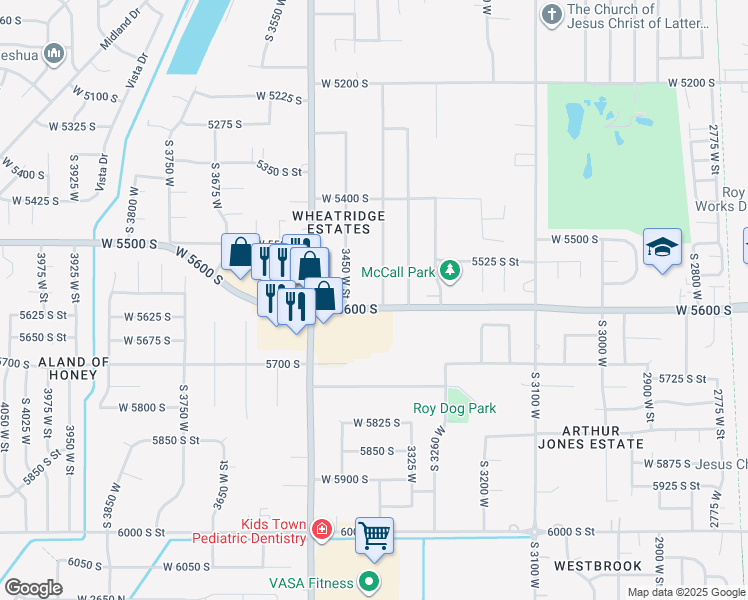 map of restaurants, bars, coffee shops, grocery stores, and more near 5591 South 3400 West in Roy