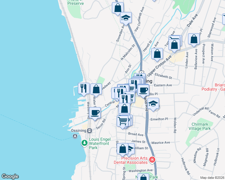 map of restaurants, bars, coffee shops, grocery stores, and more near 7 Independence Place in Ossining