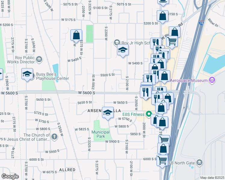 map of restaurants, bars, coffee shops, grocery stores, and more near 2197 West 5600 South in Roy